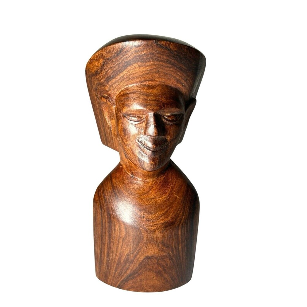 Vintage Hand Carved Hand Crafted Wood Fiji Tribal Bust Figure Sculpture